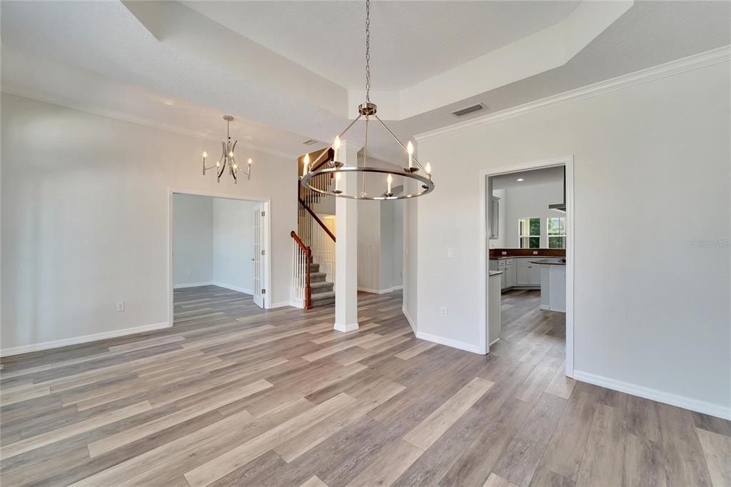 Chandelier, Empty room, Interior, Wood Texture Flooring