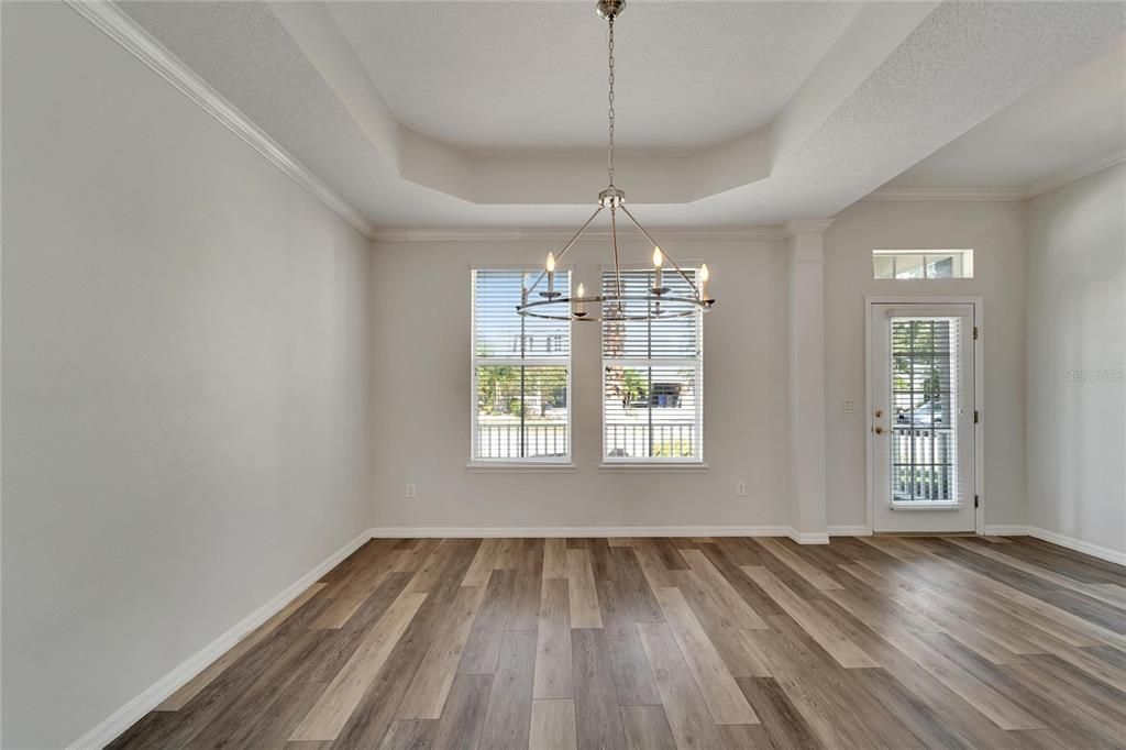 Chandelier, Empty room, Interior, Pendant Lights, Wood Texture Flooring