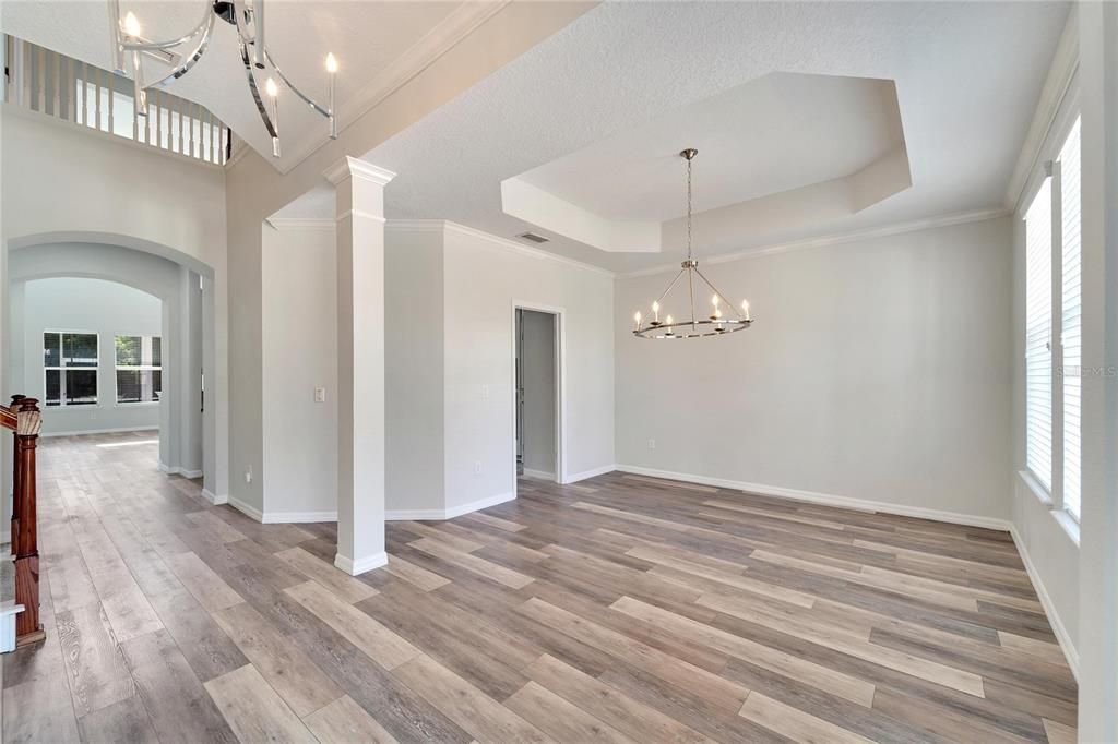 Chandelier, Empty room, Interior, Wood Texture Flooring