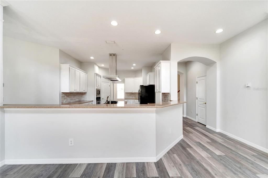 Interior, Kitchen, Recessed Lighting, Wood Texture Flooring