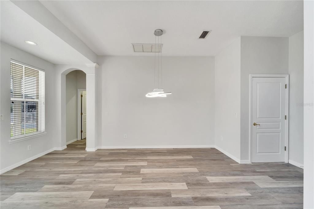 Empty room, Interior, Pendant Lights, Recessed Lighting, Wood Texture Flooring