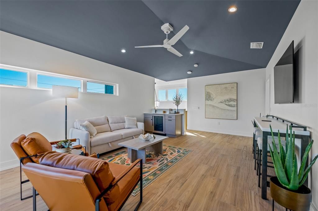 Interior, Living room, Recessed Lighting, Wood Texture Flooring