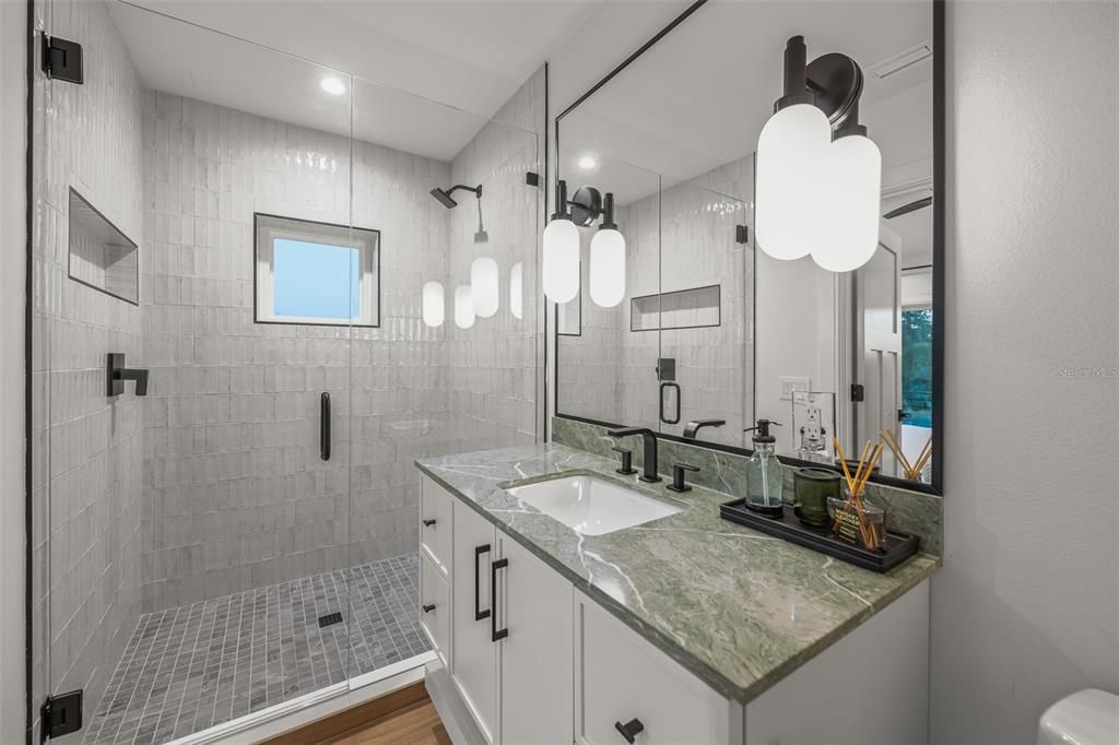 Bathroom, Dual Sink Vanities, Glass Shower, Interior, Recessed Lighting