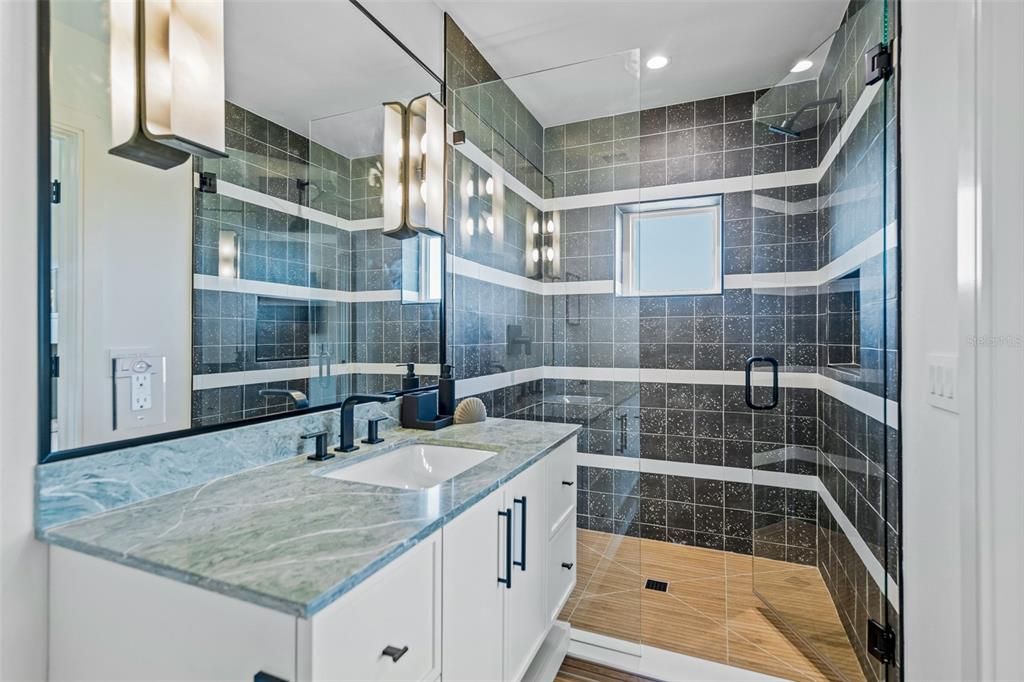 Bathroom, Glass Shower, Interior, Recessed Lighting