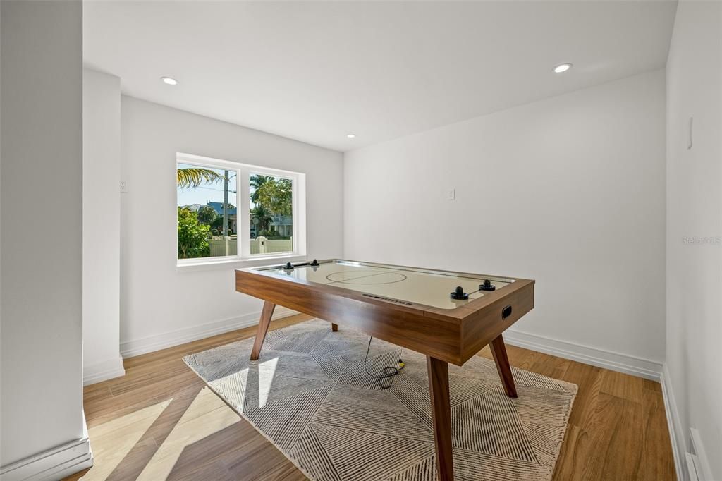 Game Room, Interior, Recessed Lighting, Wood Texture Flooring