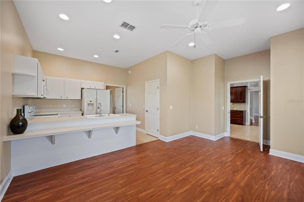 Interior, Kitchen, Recessed Lighting, Wood Texture Flooring