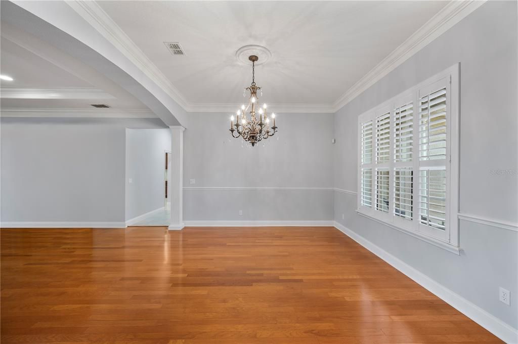 Chandelier, Empty room, Interior, Recessed Lighting, Wood Texture Flooring