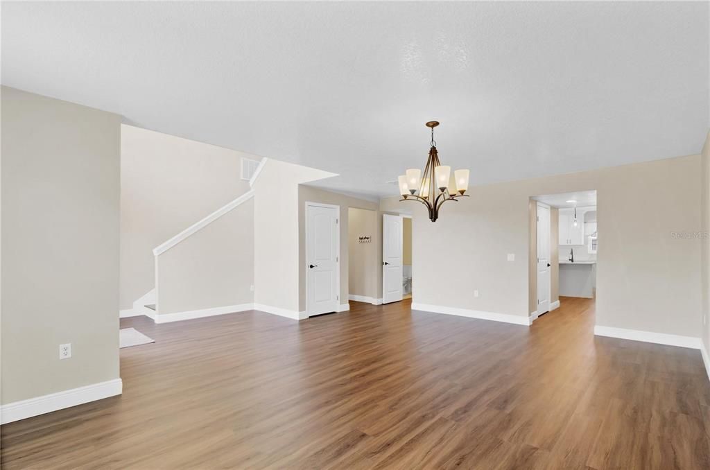 Chandelier, Empty room, Interior, Wood Texture Flooring