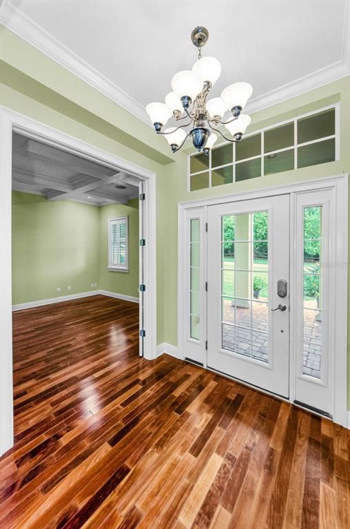 Chandelier, Empty room, Interior, Wood Texture Flooring