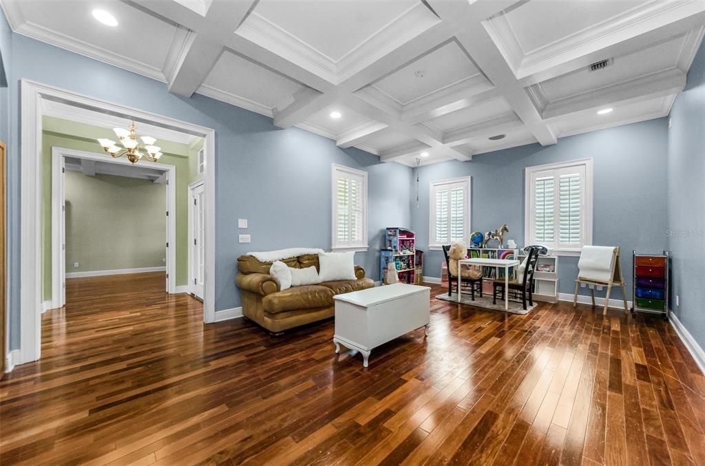 Dining room, Interior, Recessed Lighting, Wood Texture Flooring