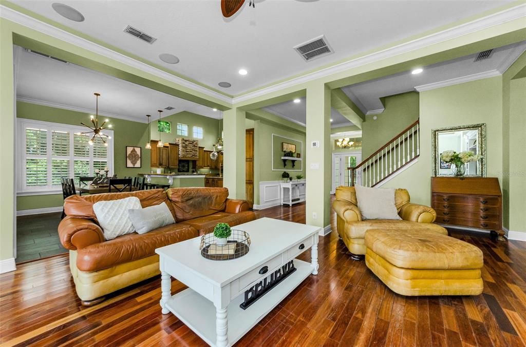 Dining room, Interior, Kitchen, Living room, Pendant Lights, Recessed Lighting, Wood Texture Flooring