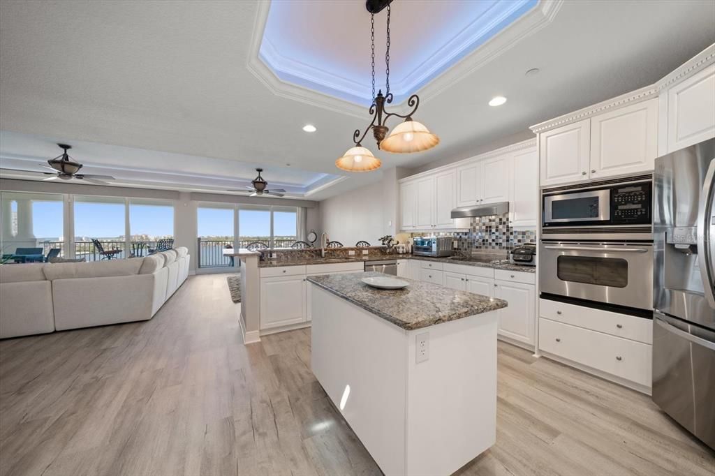 Interior, Kitchen, Living room, Pendant Lights, Recessed Lighting, Stainless Steel Appliances, Wood Texture Flooring