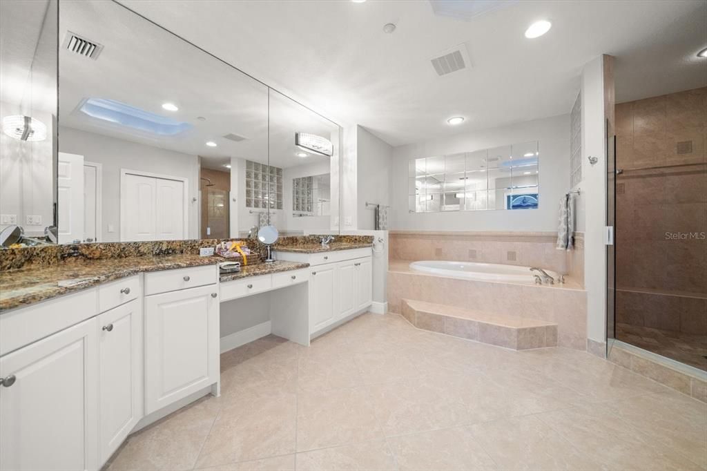 Bathroom, Dual Sink Vanities, Glass Shower, Interior, Recessed Lighting