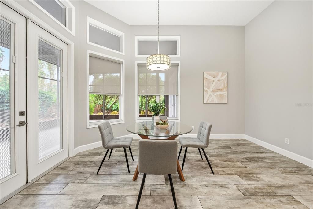 Dining room, Interior, Pendant Lights, Wood Texture Flooring