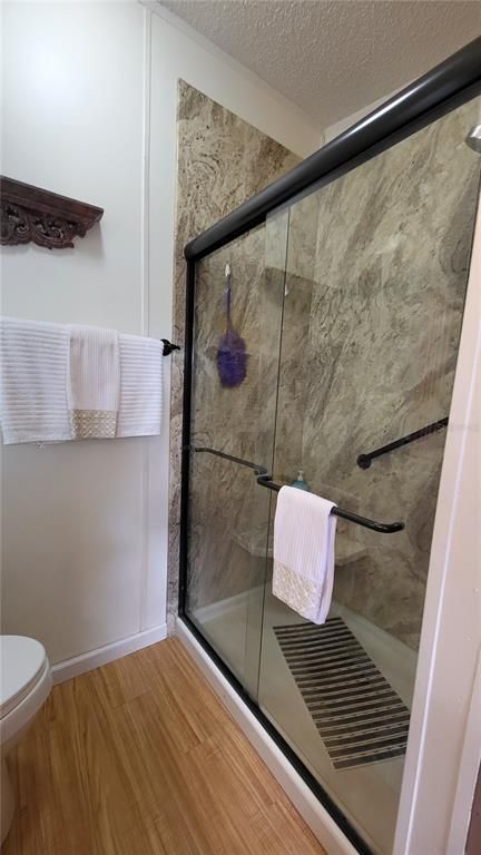 Bathroom, Glass Shower, Interior, Wood Texture Flooring