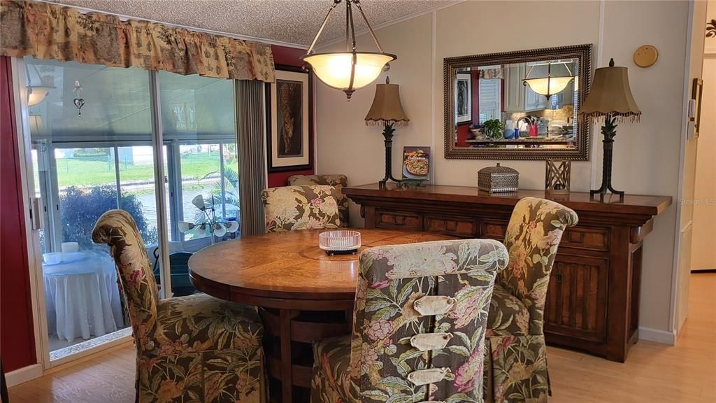 Dining room, Interior, Pendant Lights, Wood Texture Flooring