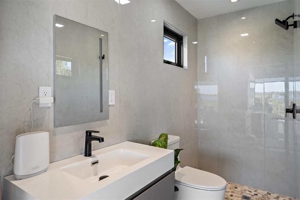 Bathroom, Glass Shower, Interior, Recessed Lighting