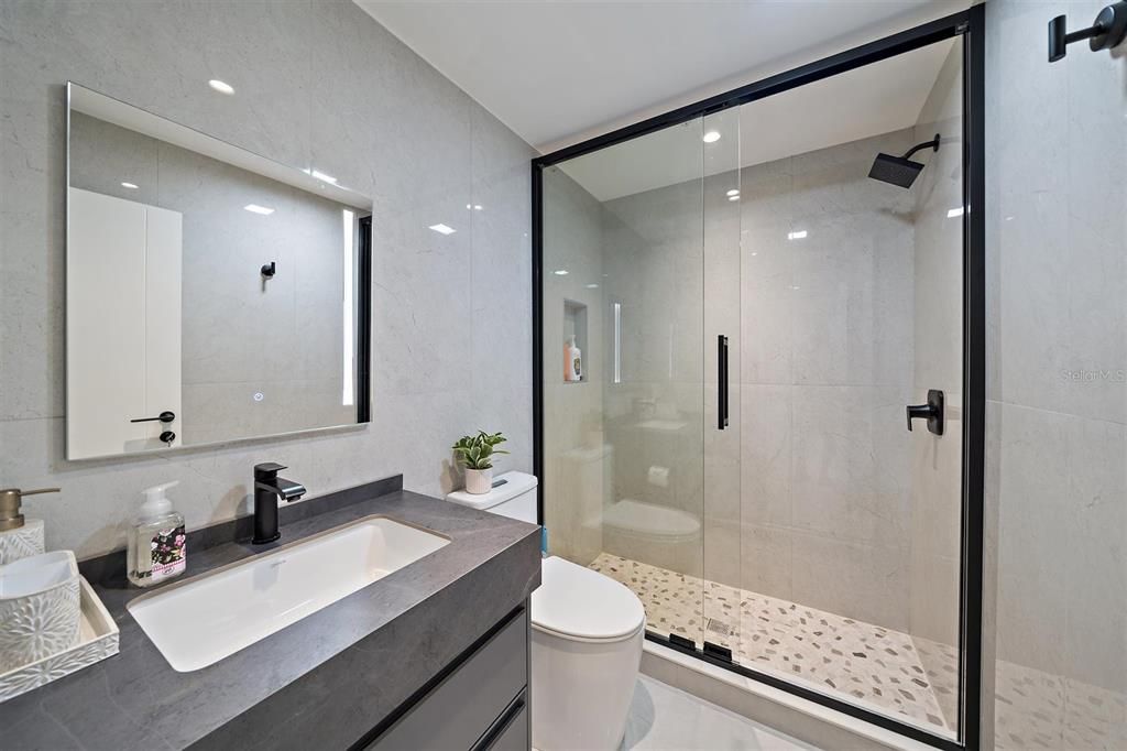 Bathroom, Glass Shower, Interior, Recessed Lighting