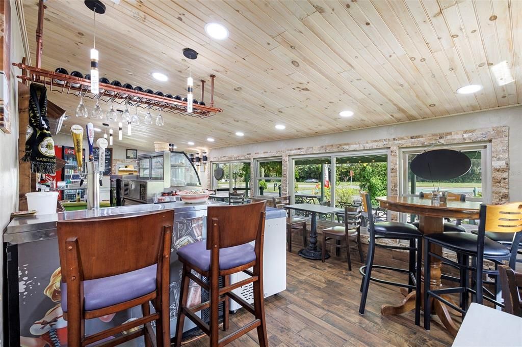 Dining room, Interior, Pendant Lights, Recessed Lighting, Wooden Ceilings, Wood Texture Flooring
