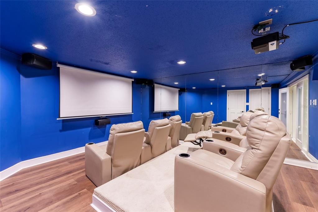 Home Theatre Room, Interior, Projection Screen, Recessed Lighting, Theatre Room, Wood Texture Flooring