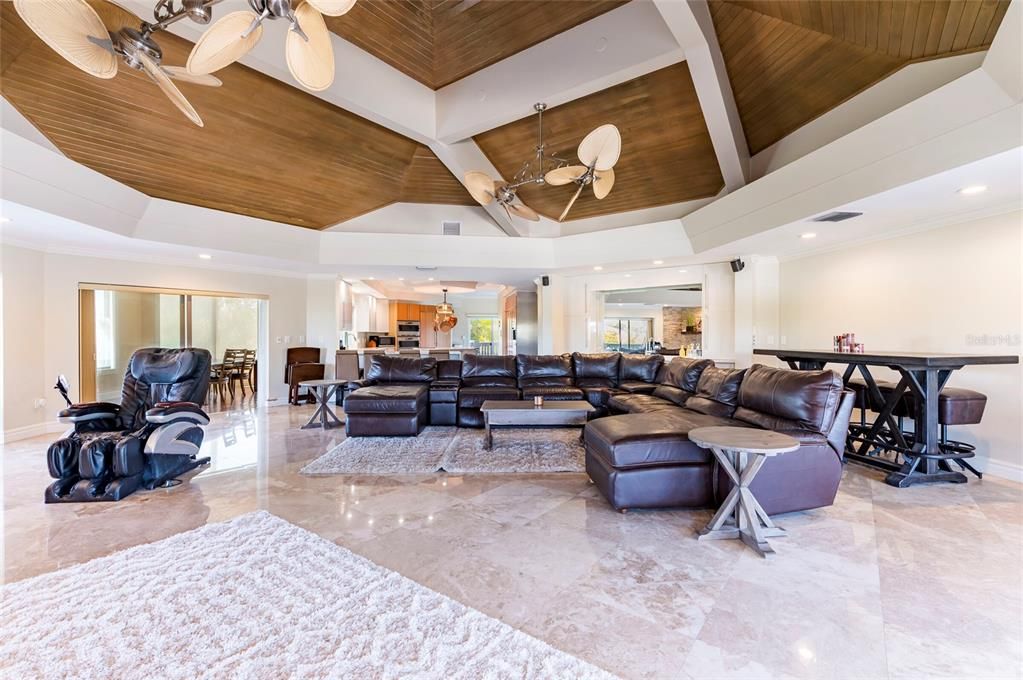 Interior, Living room, Recessed Lighting, Wooden Ceilings