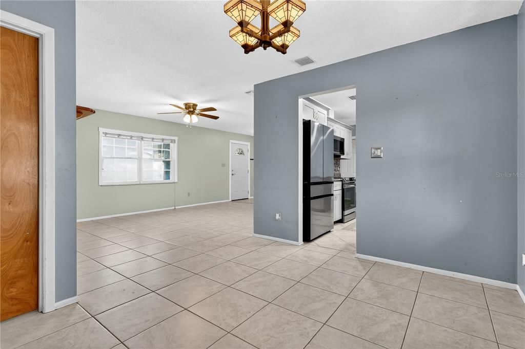 Chandelier, Empty room, Interior, Kitchen, Stainless Steel Appliances