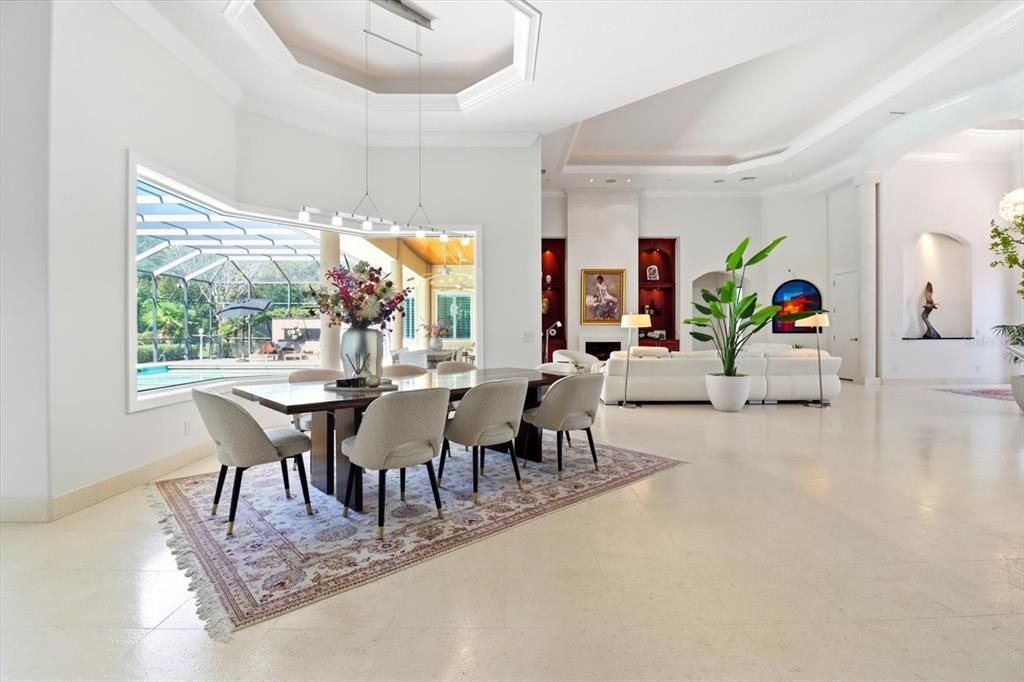 Dining room, Glass Ceilings, Interior, Pendant Lights, Recessed Lighting