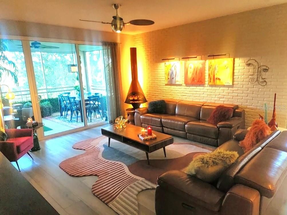 Dining room, Interior, Living room, Stone Walls, Wood Texture Flooring