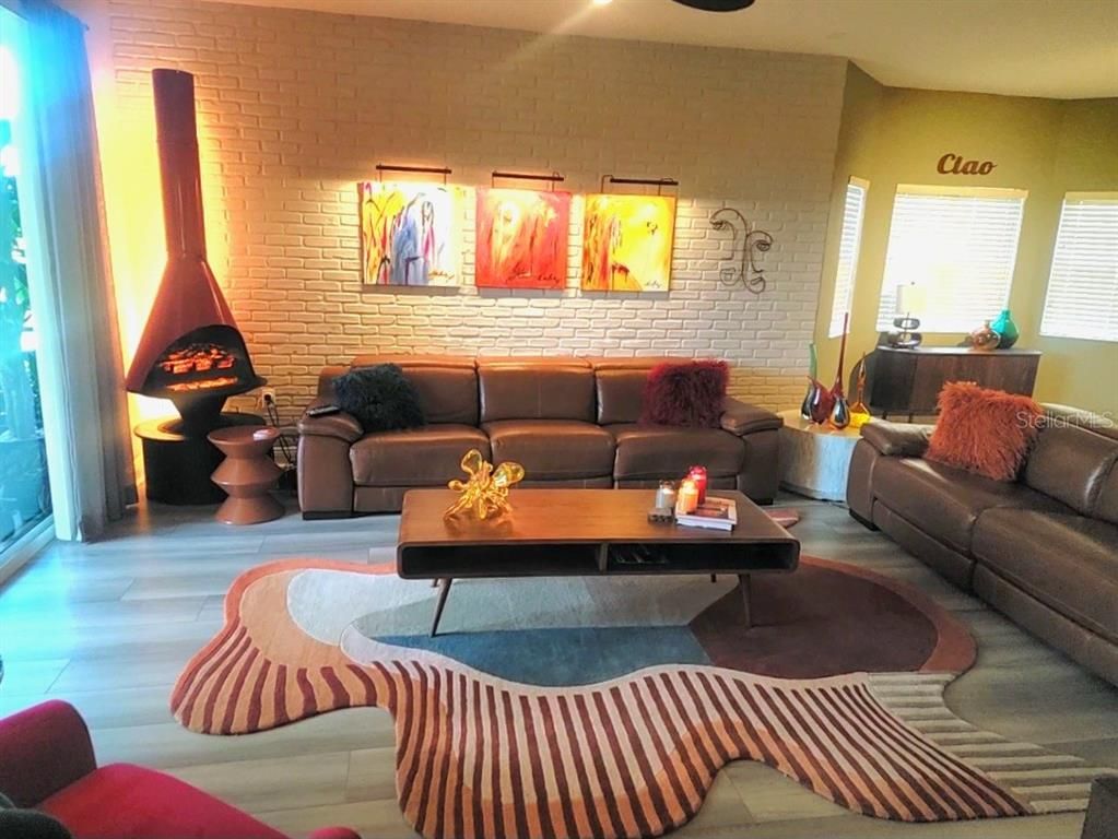 Interior, Living room, Stone Walls, Wood Texture Flooring