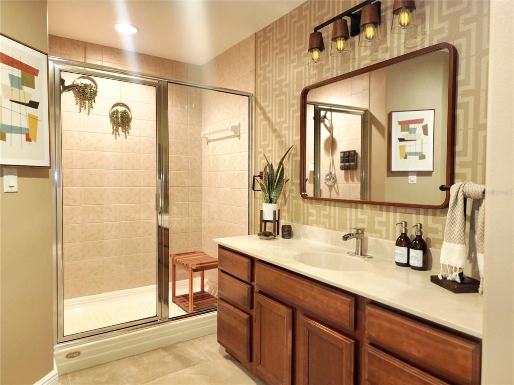 Bathroom, Glass Shower, Interior, Recessed Lighting