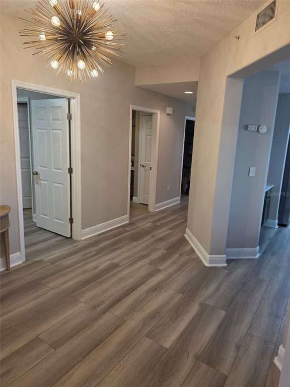 Empty room, Interior, Pendant Lights, Wood Texture Flooring