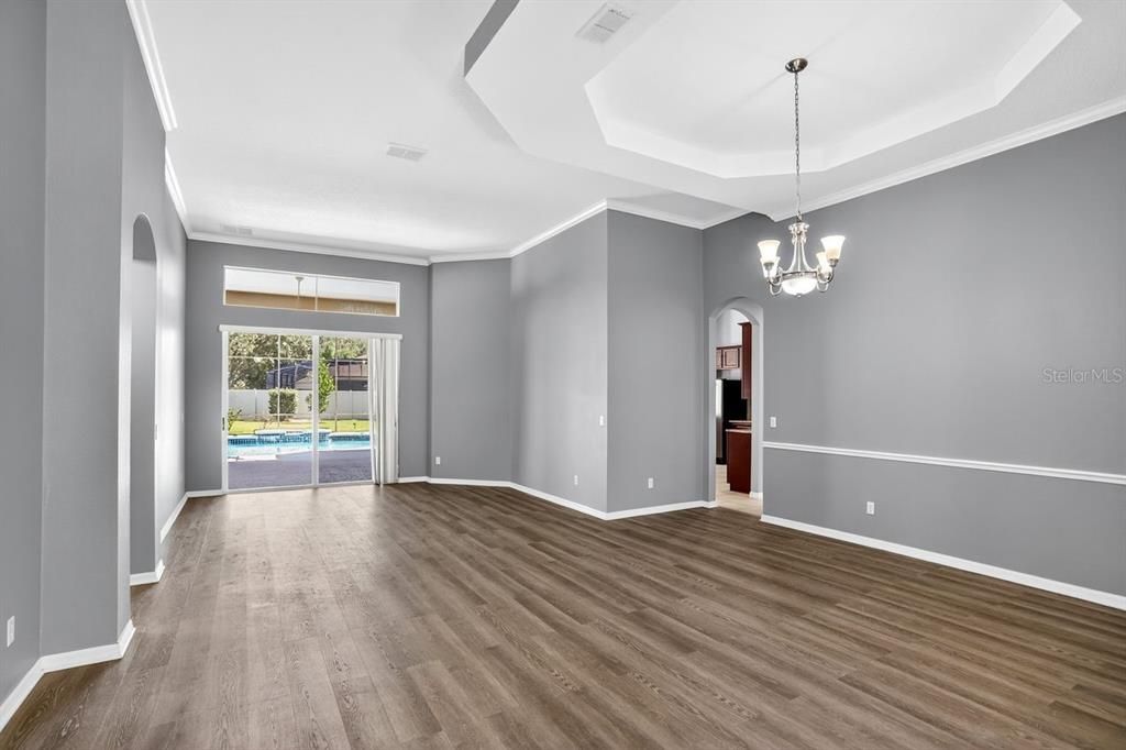 Chandelier, Empty room, Interior, Wood Texture Flooring