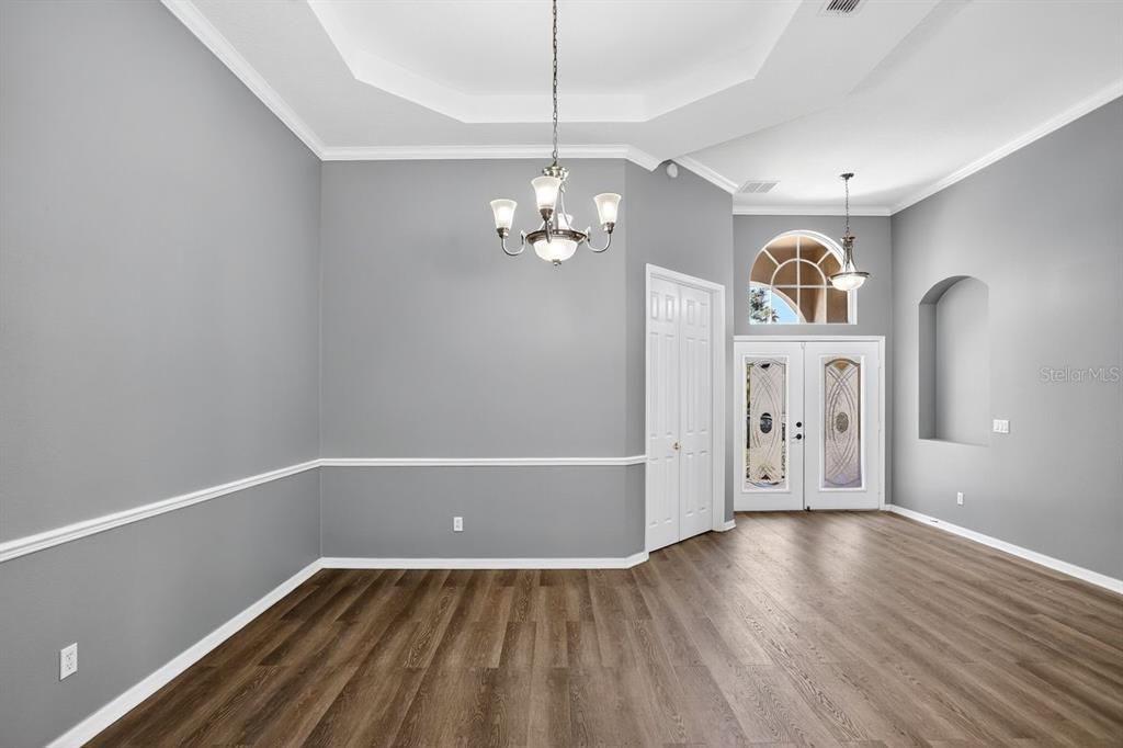 Chandelier, Empty room, Interior, Pendant Lights, Wood Texture Flooring