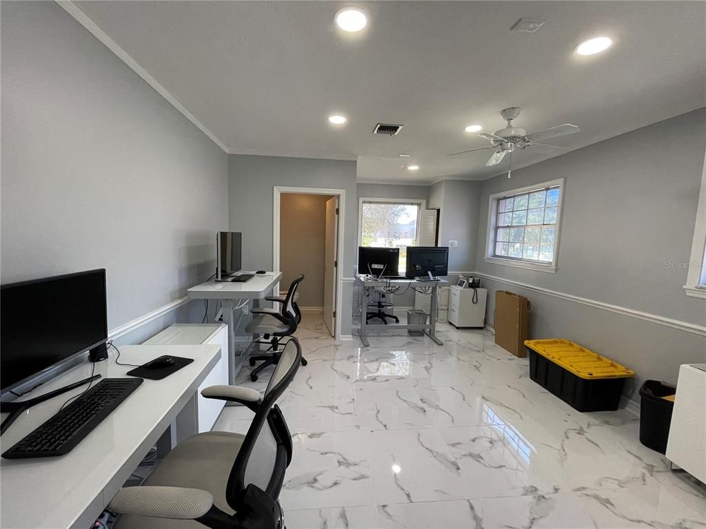 Home Office, Interior, Marble, Recessed Lighting