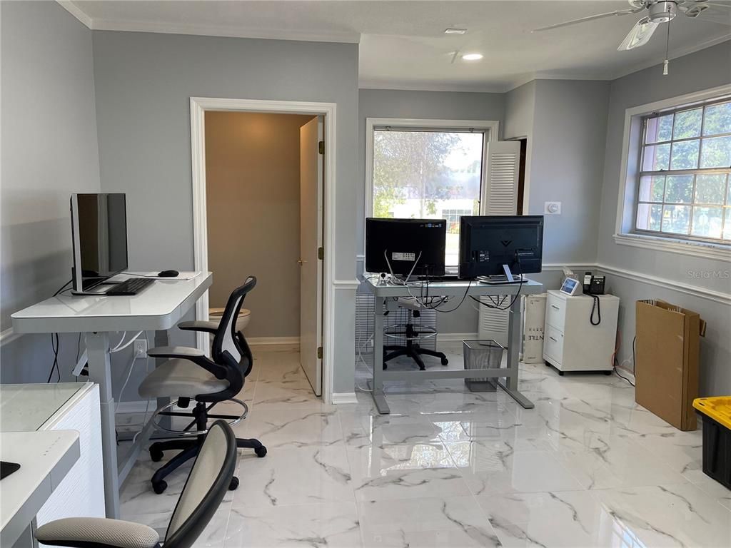 Home Office, Interior, Marble, Recessed Lighting
