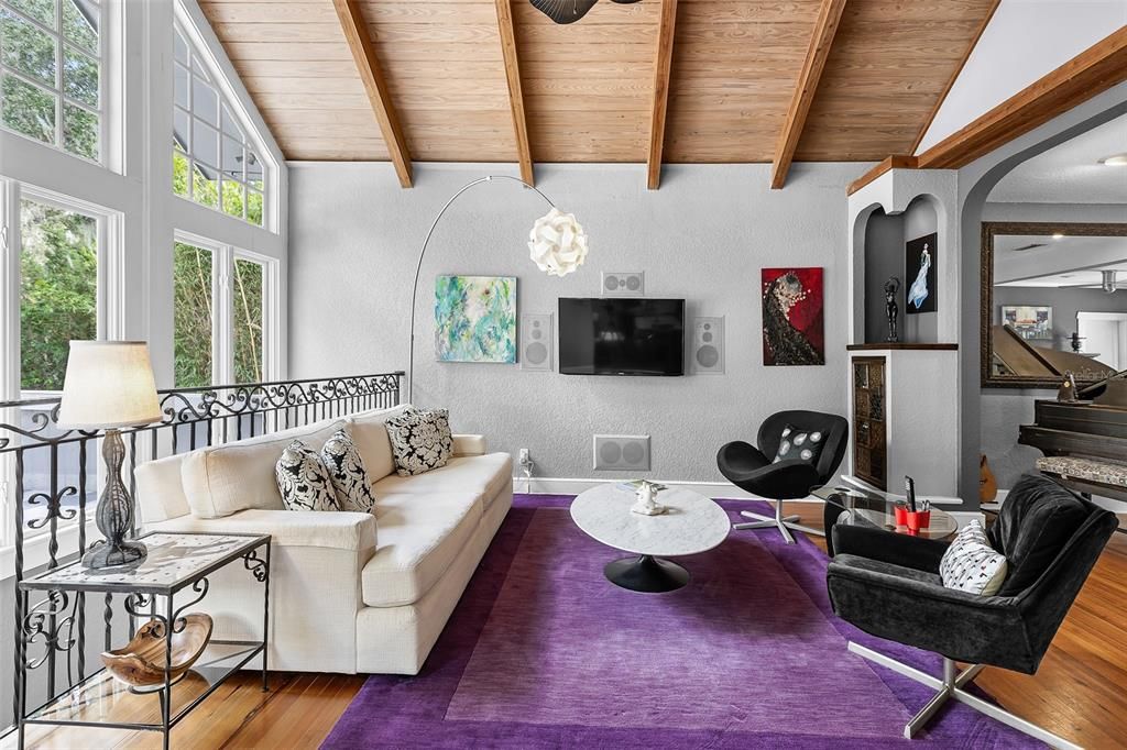 Interior, Living room, Piano, Wooden Beams, Wooden Ceilings, Wood Texture Flooring