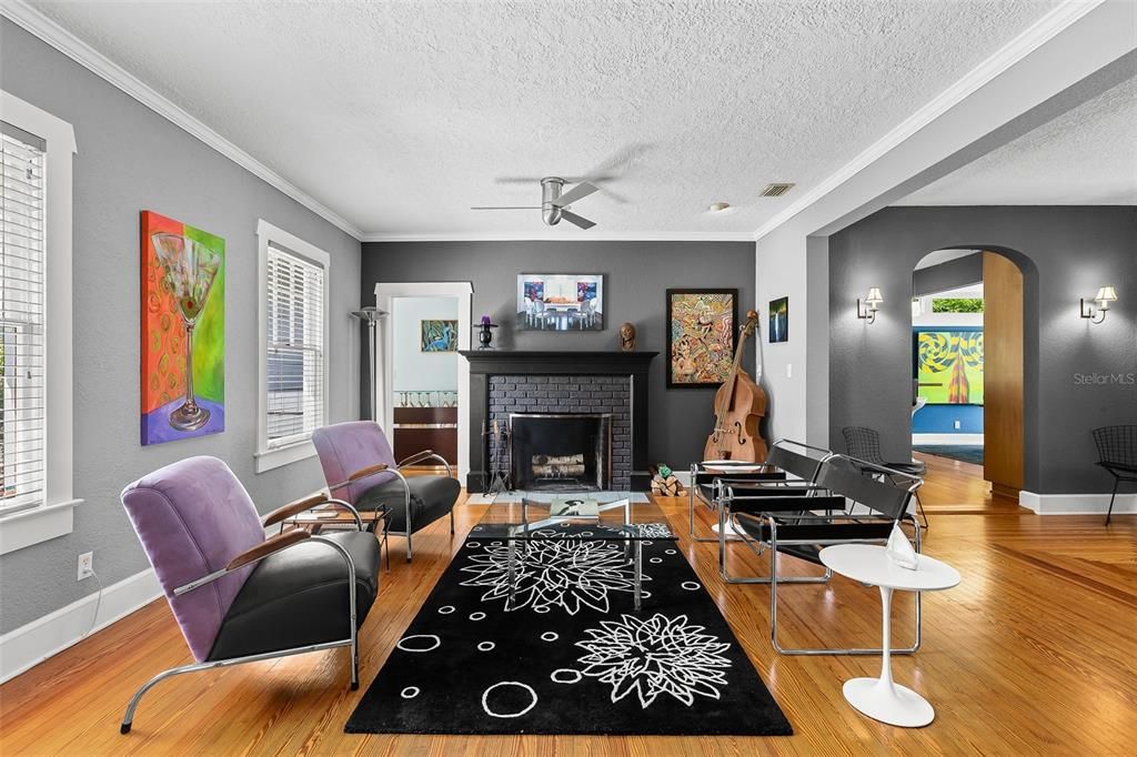Fireplace, Interior, Wood Texture Flooring
