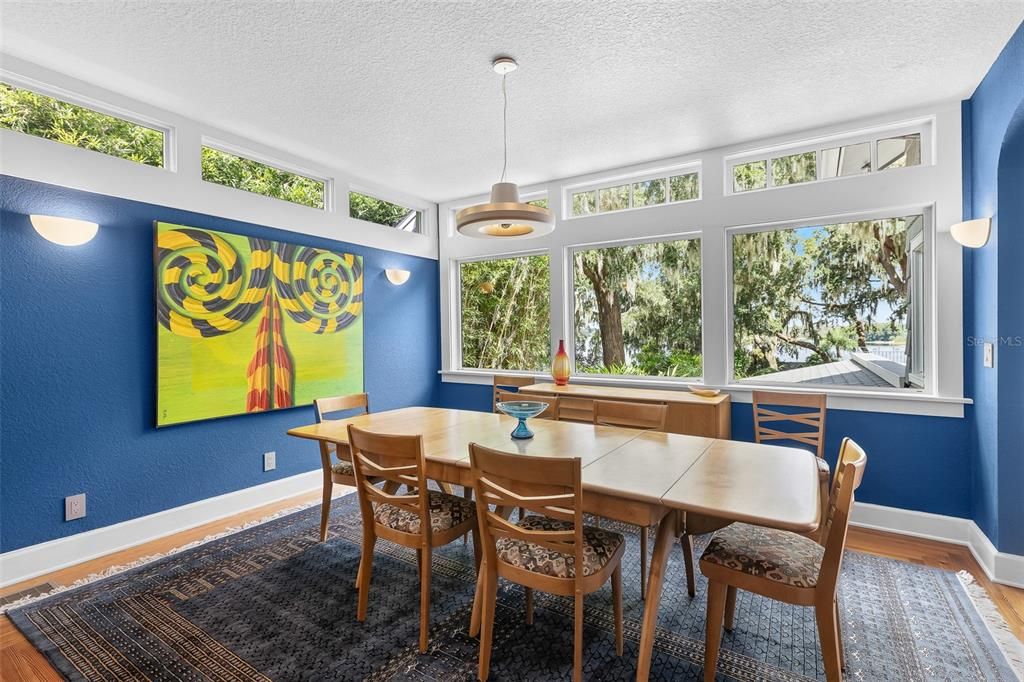 Dining room, Interior, Pendant Lights, Wood Texture Flooring