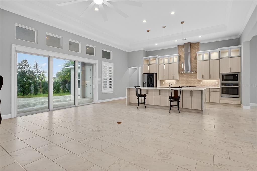 Interior, Kitchen, Marble, Pendant Lights, Recessed Lighting, Stainless Steel Appliances