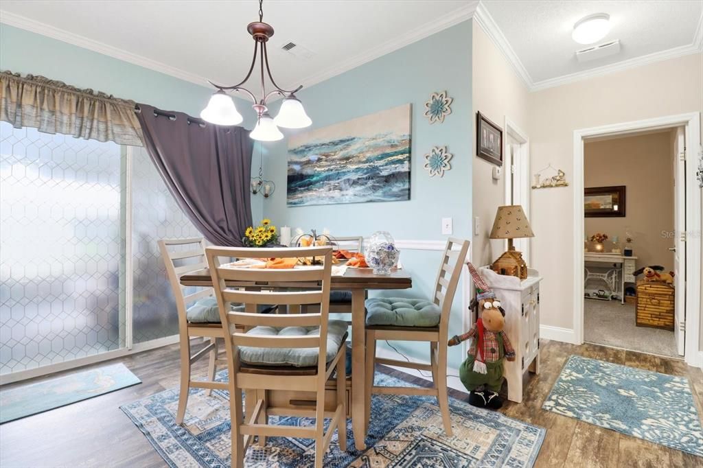 Dining room, Interior, Pendant Lights, Wood Texture Flooring
