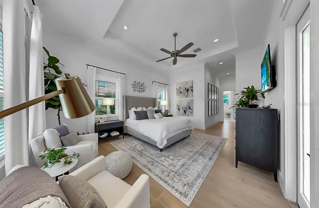 Bedroom, Interior, Recessed Lighting, Wood Texture Flooring