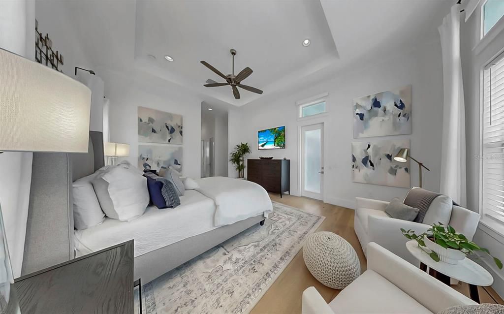 Bedroom, Interior, Recessed Lighting, Wood Texture Flooring