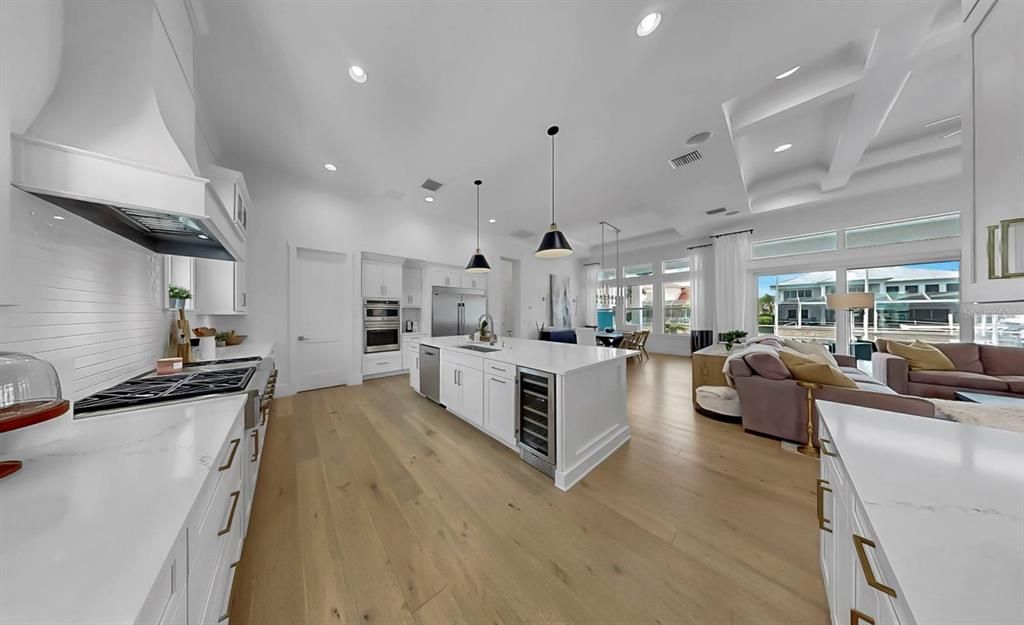 Interior, Kitchen, Living room, Pendant Lights, Recessed Lighting, Stainless Steel Appliances, Wood Texture Flooring