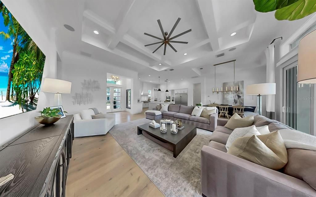 Interior, Kitchen, Living room, Pendant Lights, Recessed Lighting, Stainless Steel Appliances, Wood Texture Flooring