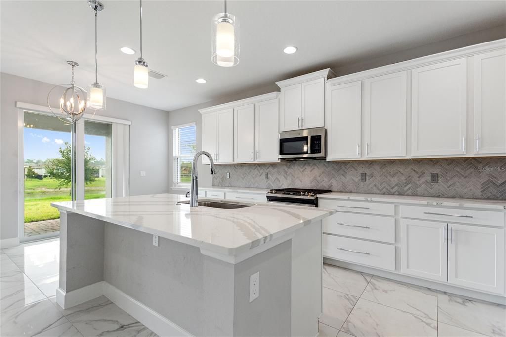 Interior, Kitchen, Marble, Pendant Lights, Recessed Lighting