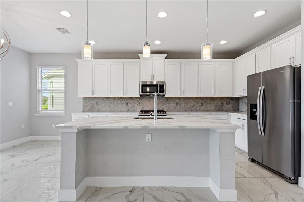 Interior, Kitchen, Marble, Pendant Lights, Recessed Lighting