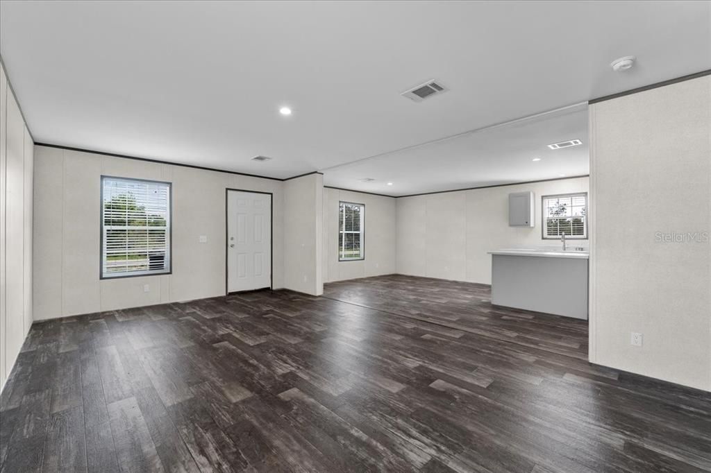 Empty room, Interior, Recessed Lighting, Wood Texture Flooring