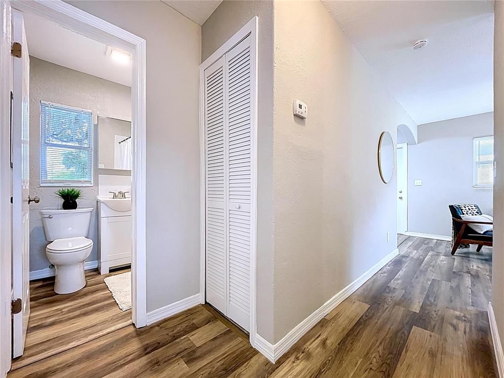 Bathroom, Interior, Recessed Lighting, Wood Texture Flooring