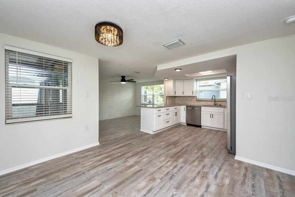 Interior, Kitchen, Recessed Lighting, Wood Texture Flooring