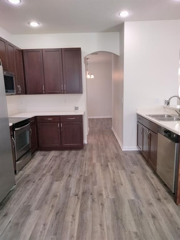 Interior, Kitchen, Pendant Lights, Recessed Lighting, Wood Texture Flooring